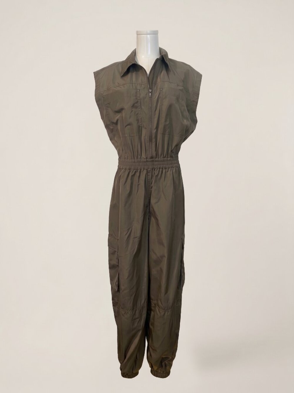 NWT Pistola Sleeveless Utility Cargo Parachute Jumpsuit Taupe Khaki Size M
